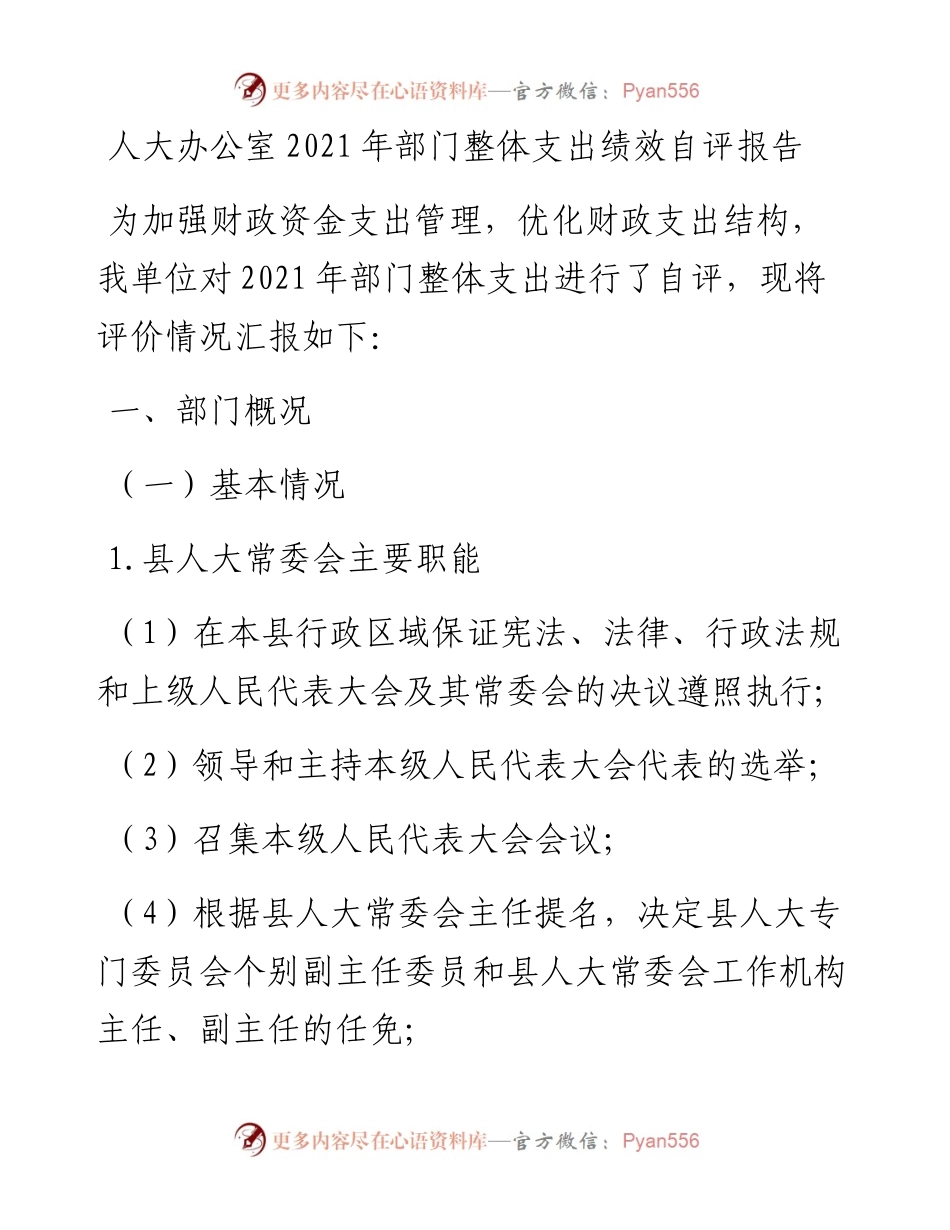 人大办公室部门整体支出绩效自评报告.docx_第1页