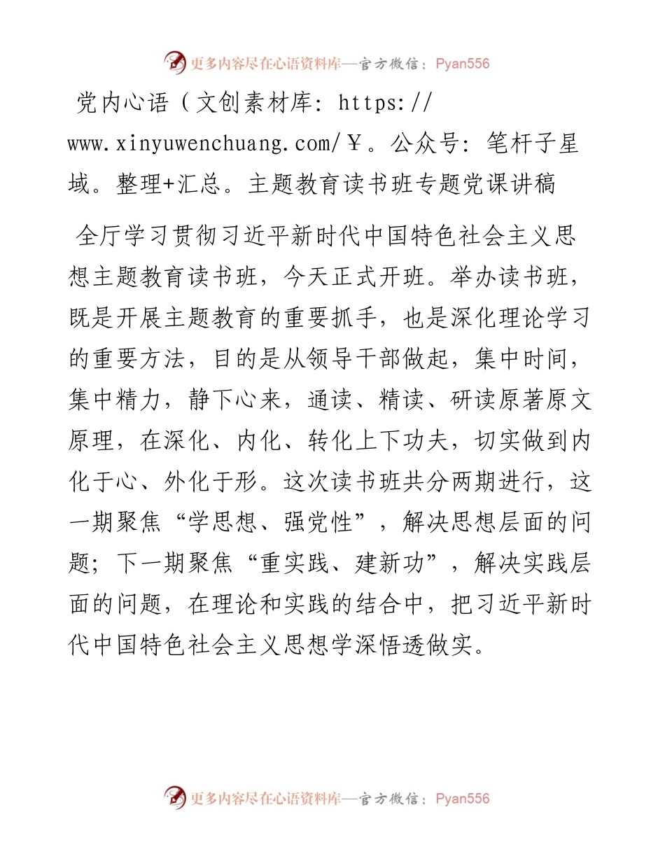 党内主题教育读书班专题党课讲稿.docx_第1页
