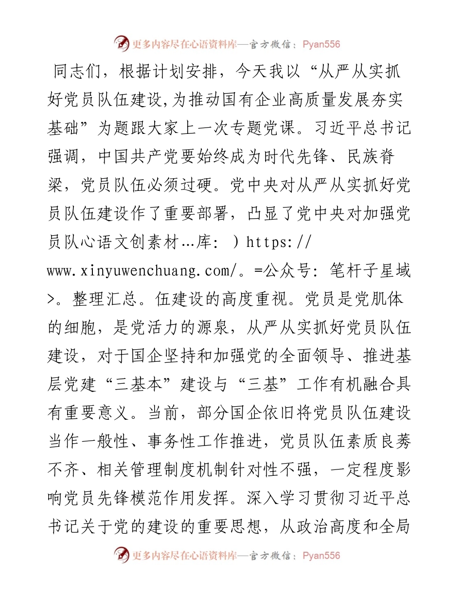 党课：从严从实抓好党员队伍建设，为推动国有企业高质量发展夯实基础.docx_第1页