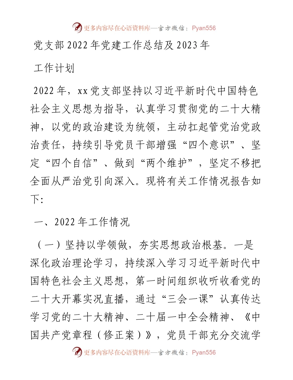 党支部党建工作总结及2023年工作计划.docx_第1页