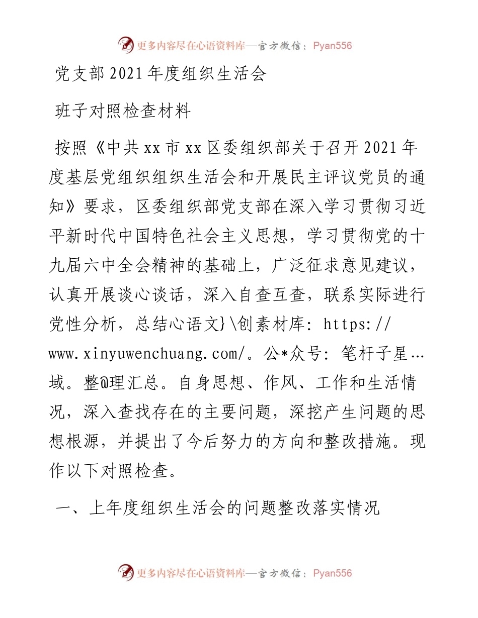党支部（班子）度组织生活会班子对照检查材料.docx_第1页