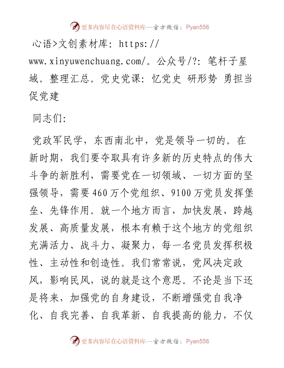 党史教育党课：忆党史 研形势 勇担当 促党建.docx_第1页
