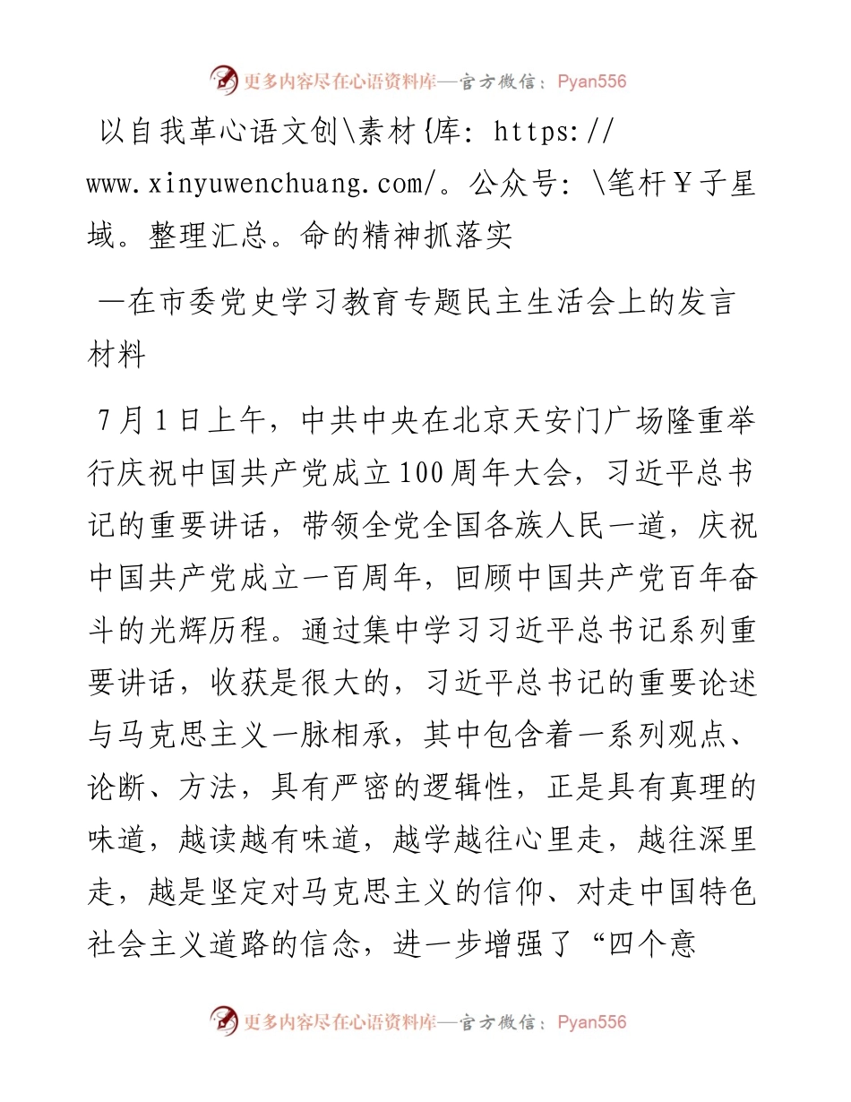 以自我革命的精神抓落实—在市委党史学习教育专题民主生活会上的发言材料.docx_第1页