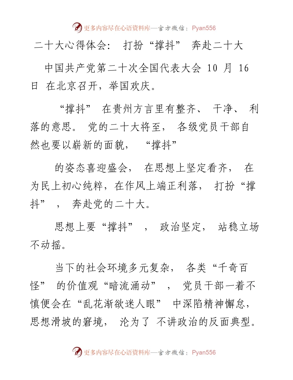 二十大心得体会： 打扮“撑抖” 奔赴二十大.docx_第1页