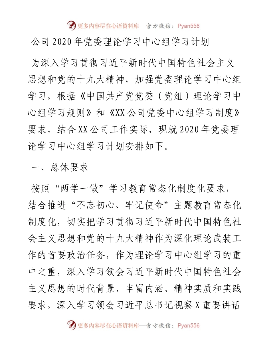 党委理论学习中心组学习计划（公司版含表格）.docx_第1页
