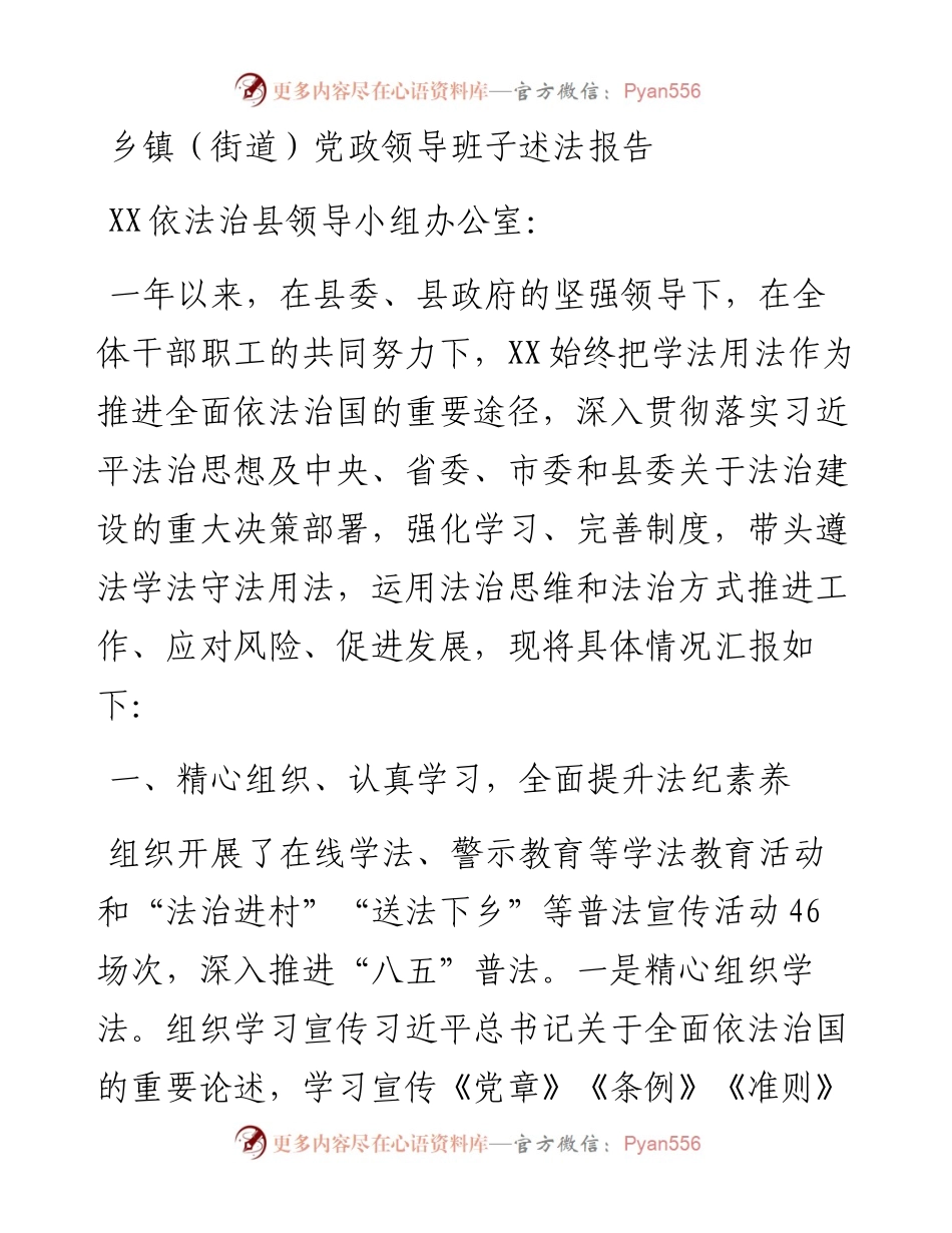 乡镇（街道）党政领导班子述法报告.docx_第1页