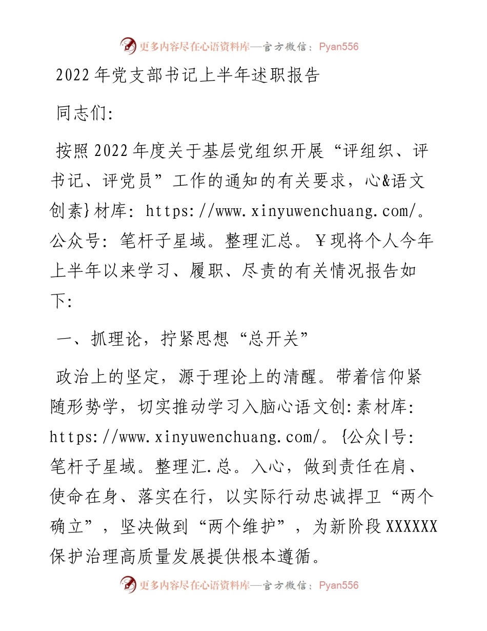 党支部书记上半年述职报告.docx_第1页