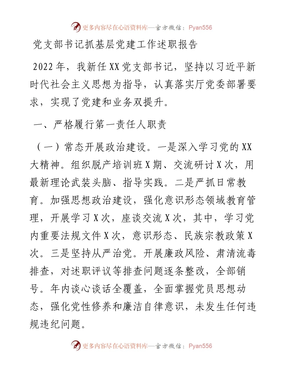 党支部书记抓基层党建工作述职报告.docx_第1页