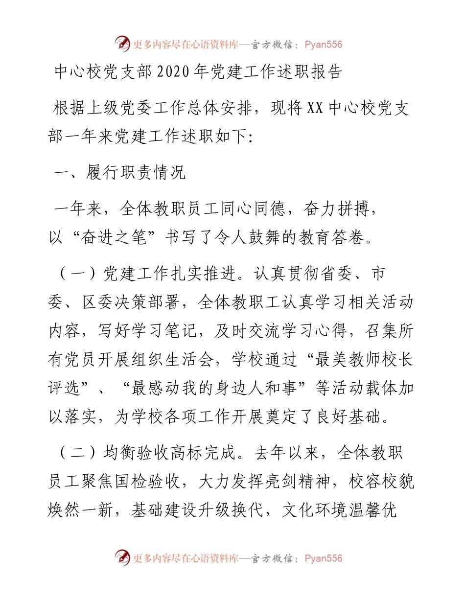中心校党支部党建工作述职报告.docx_第1页