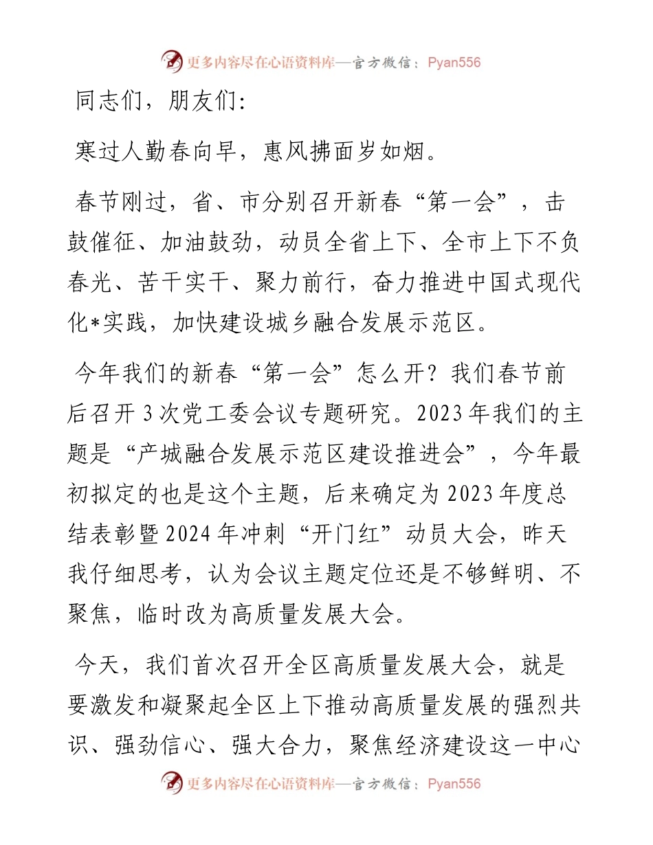 党工委书记、管委会主任在某高新区高质量发展大会上的讲话.docx_第1页