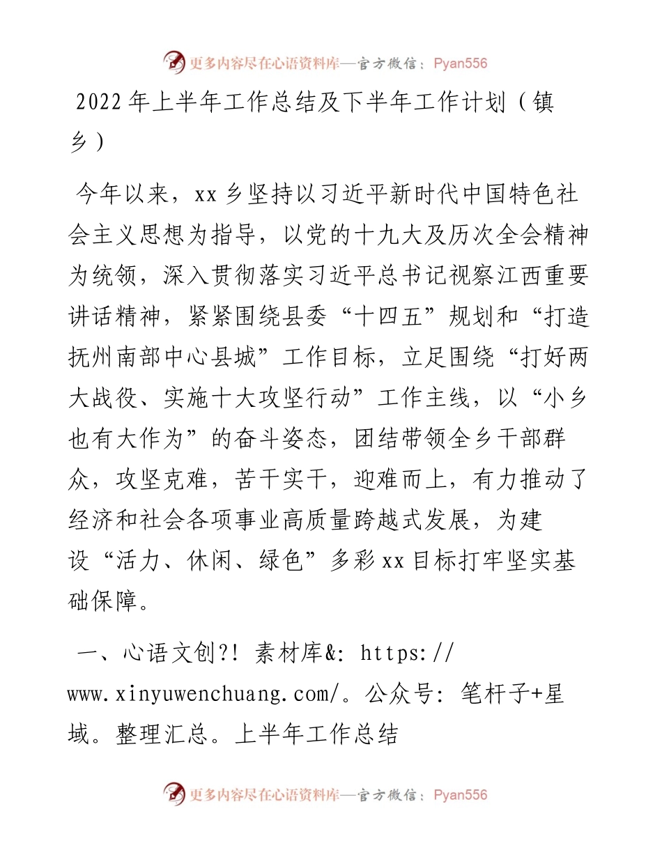 上半年工作总结及下半年工作计划（镇乡）.docx_第1页