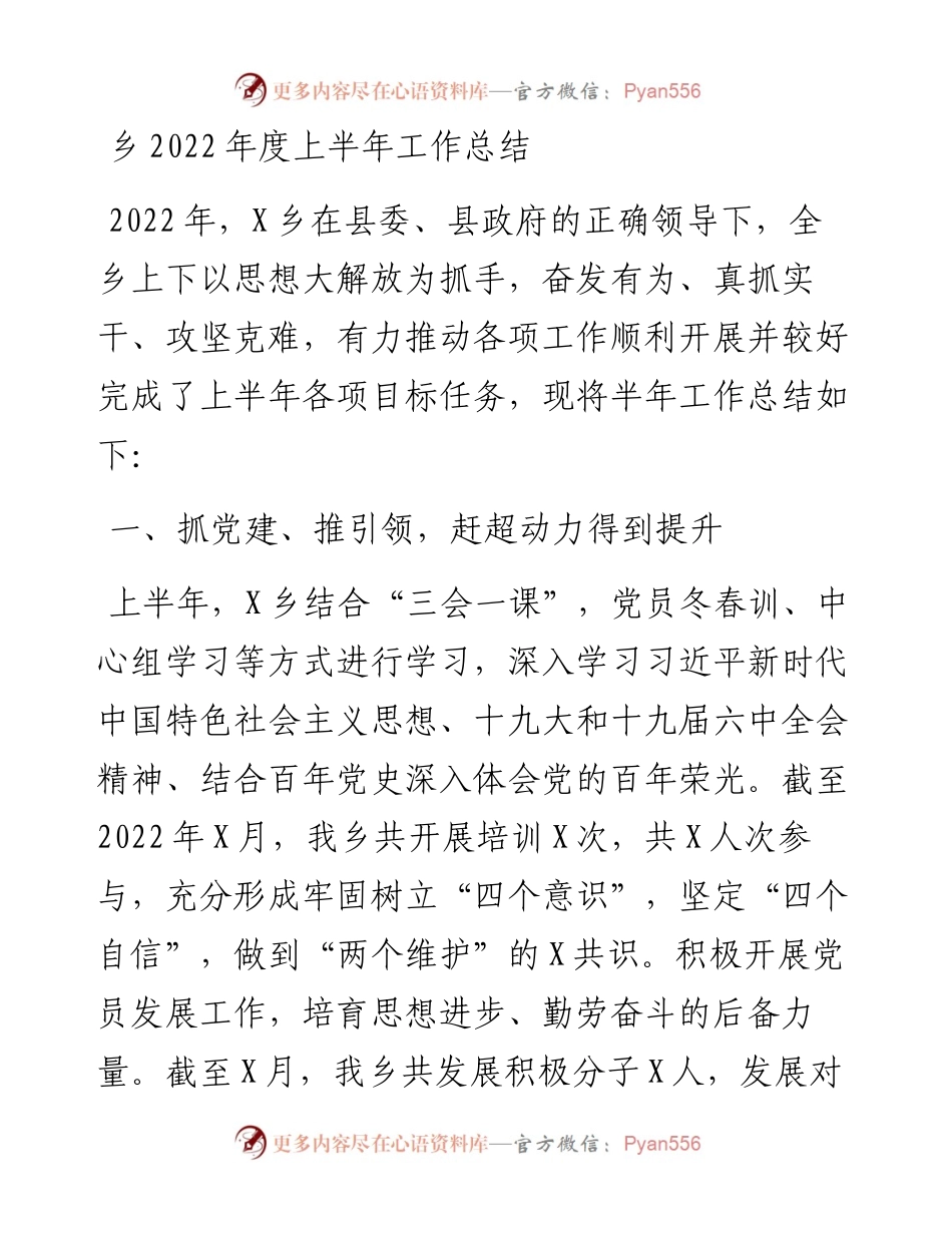 乡度上半年工作总结.docx_第1页