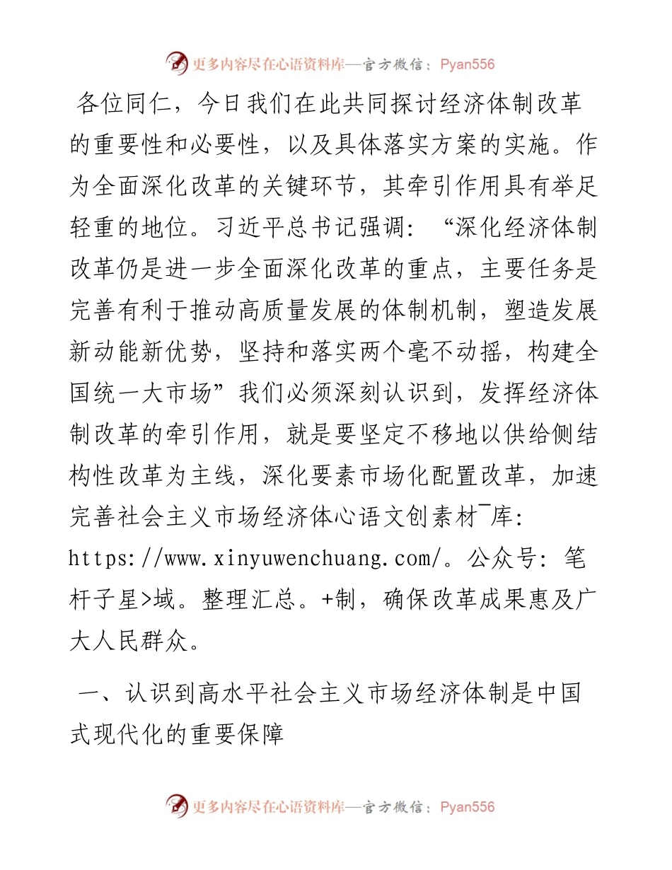 党课讲稿：发挥经济体制改革牵引力，为经济持续健康发展注入强大动力。.docx_第1页