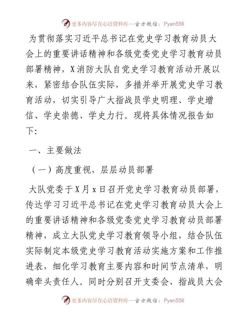 党史学习教育自查自评报告（消防大队）.docx_第1页