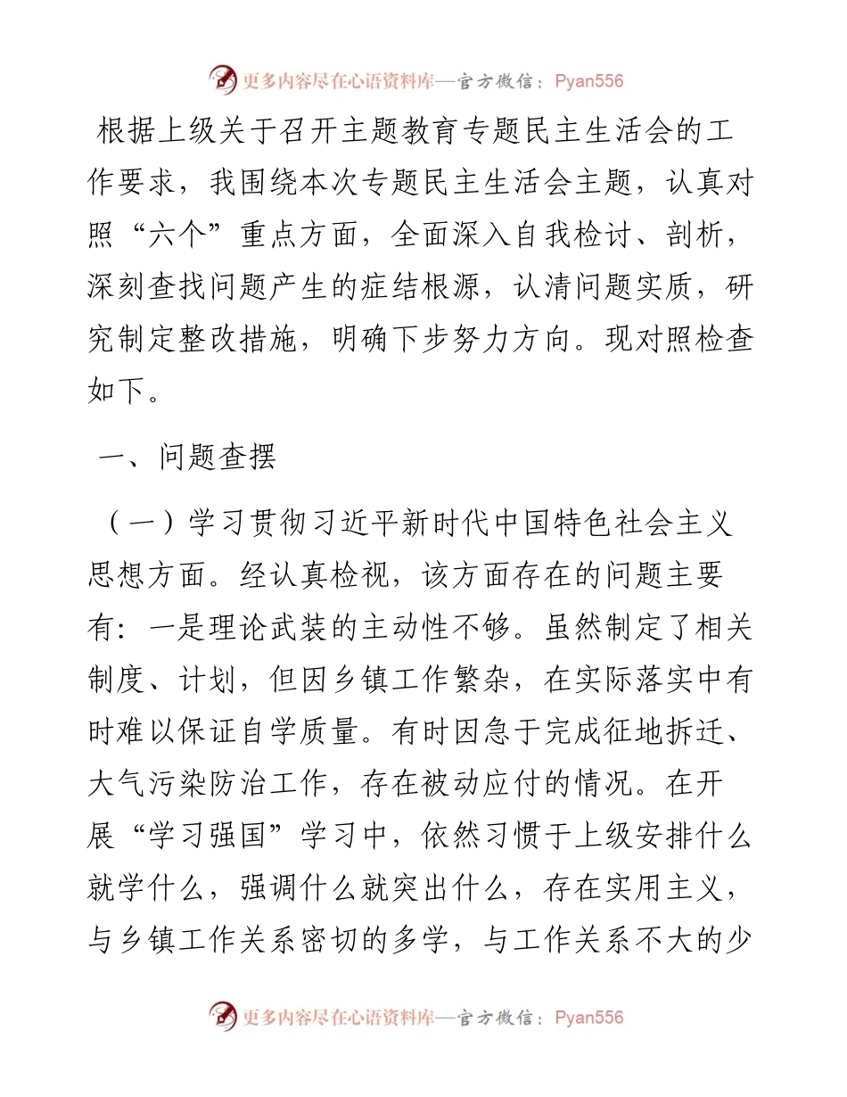 乡镇班子成员2023年主题教育专题民主生活会个人发言提纲.docx_第1页