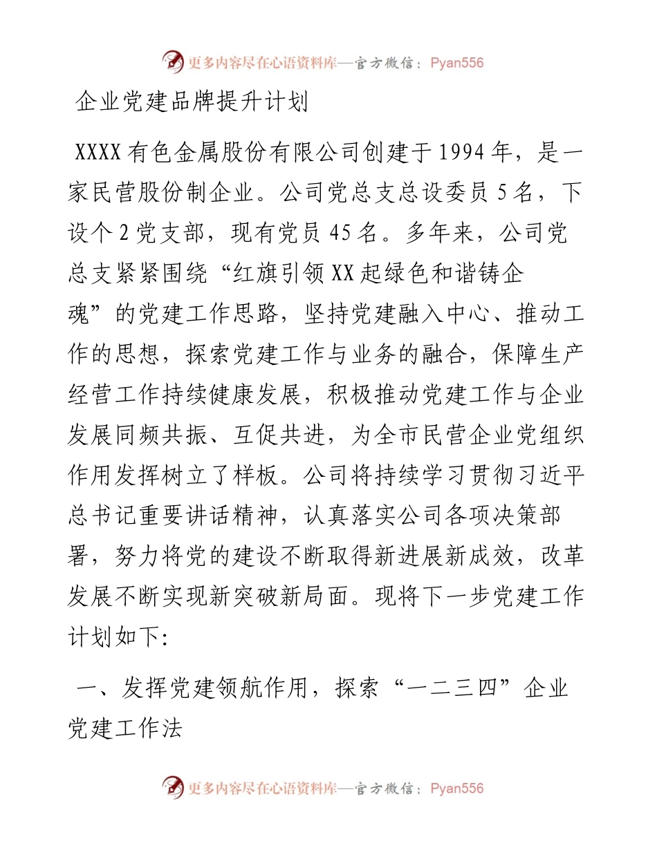 企业党建品牌提升计划.docx_第1页