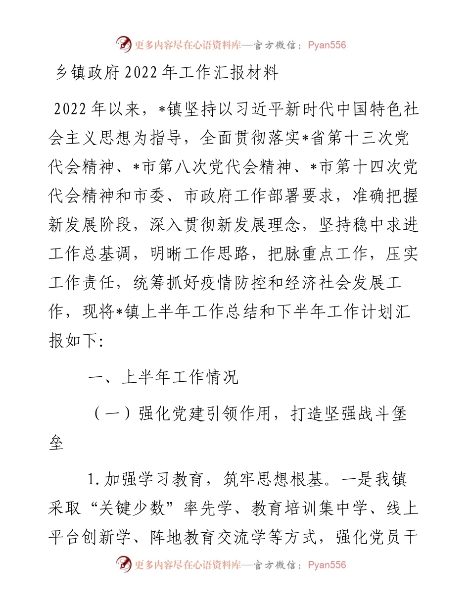 乡镇政府工作汇报材料.docx_第1页