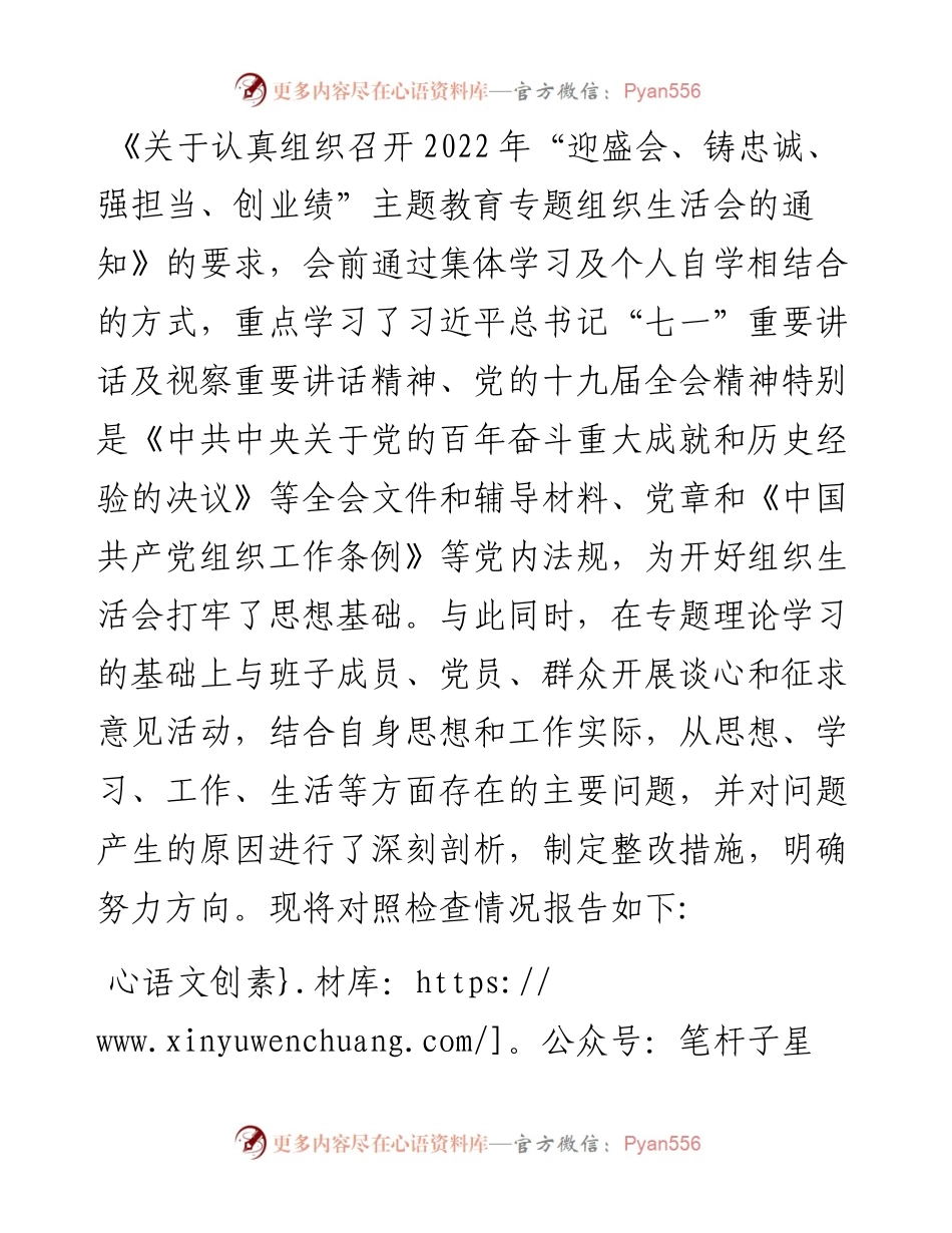 党员干部“迎盛会、铸忠诚、强担当、创业绩”主题教育专题组织生活会个人对照检查材料.docx_第1页