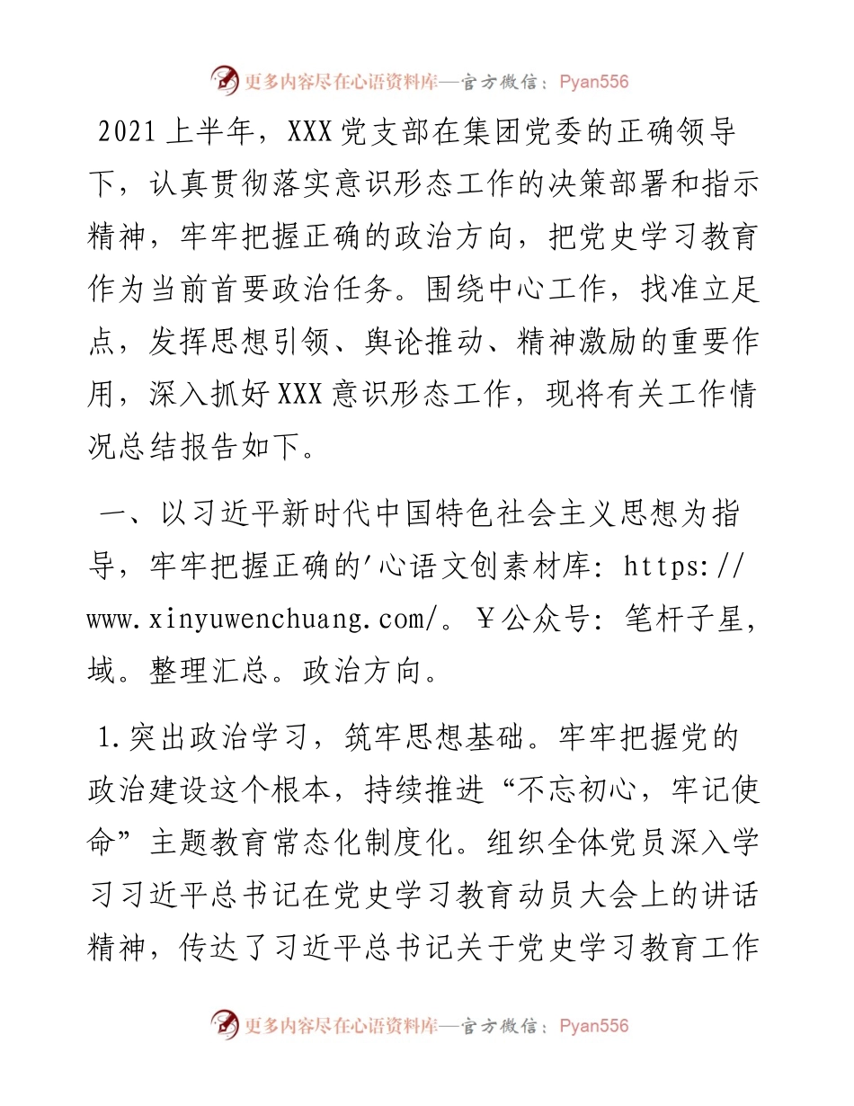 党支部上半年意识形态工作责任制落实情况总结.docx_第1页