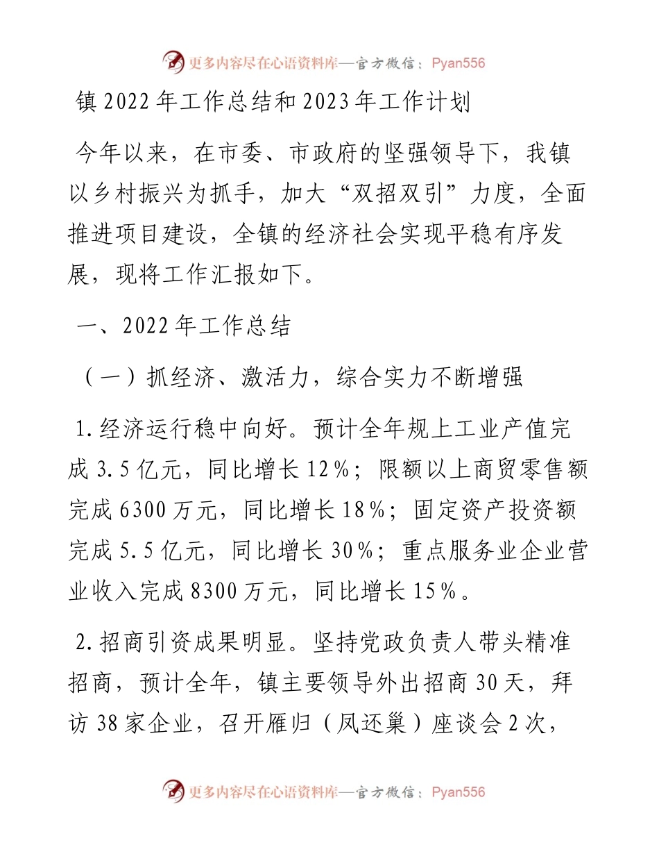 乡镇工作总结和2023年工作计划.docx_第1页