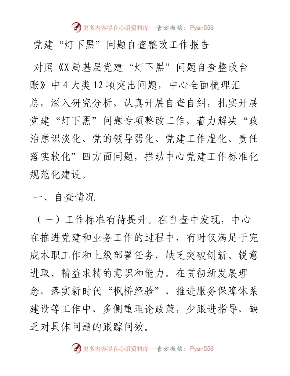 党建“灯下黑”问题自查整改工作报告.docx_第1页