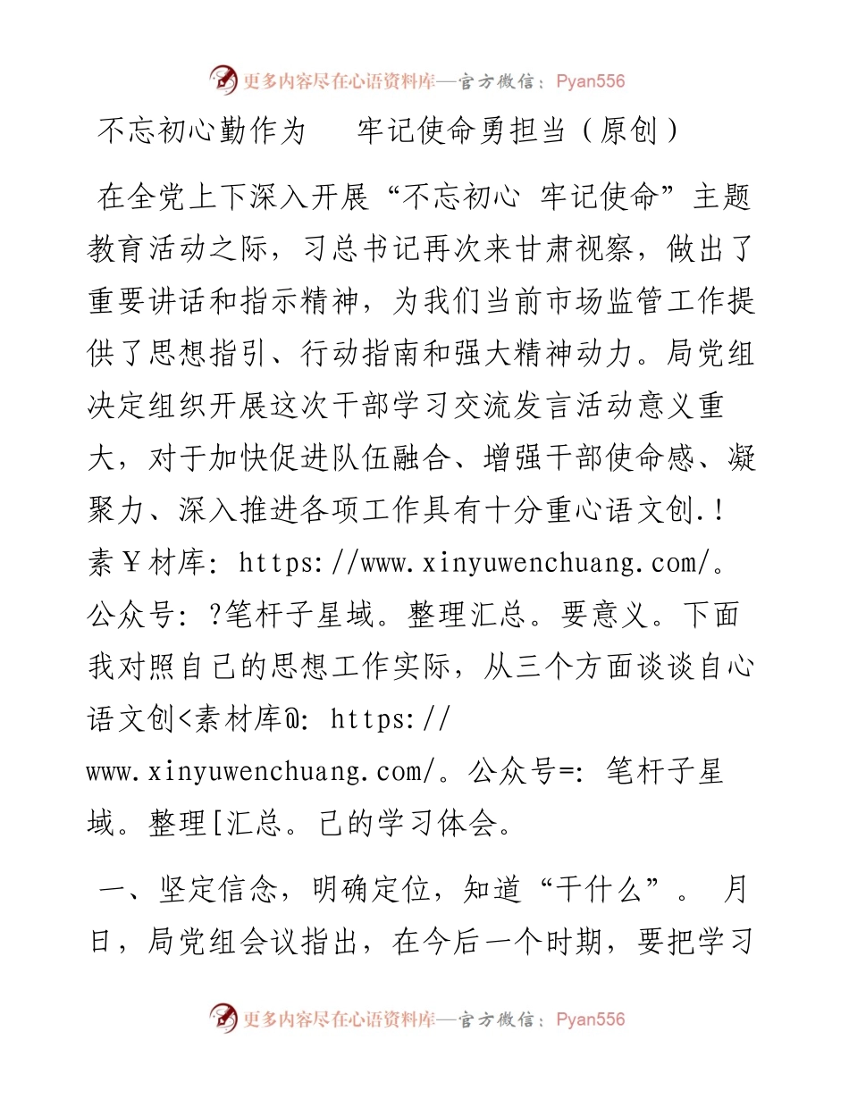 主题教育研讨：不忘初心勤作为 牢记使命勇担当_4.docx_第1页