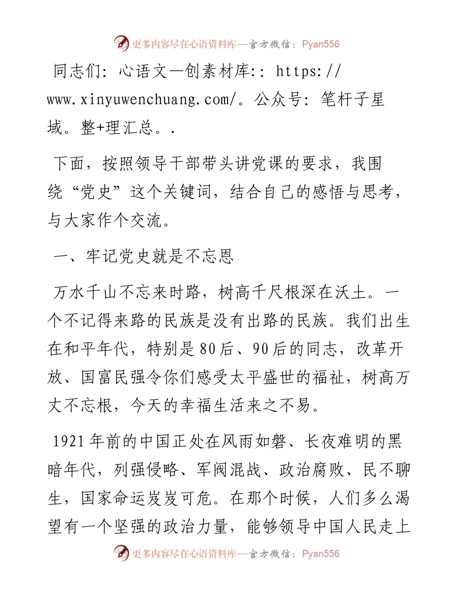 专题党课：牢记党史，砥砺奋进 走好高质量发展的长征路.docx_第1页