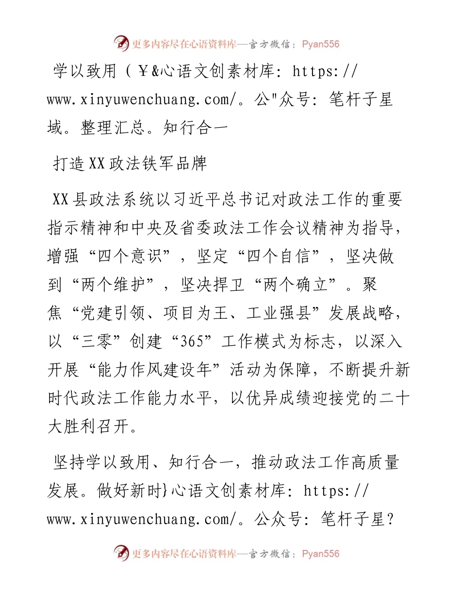 二十大访谈--学以致用知行合一打造XX政法铁军品牌.docx_第1页