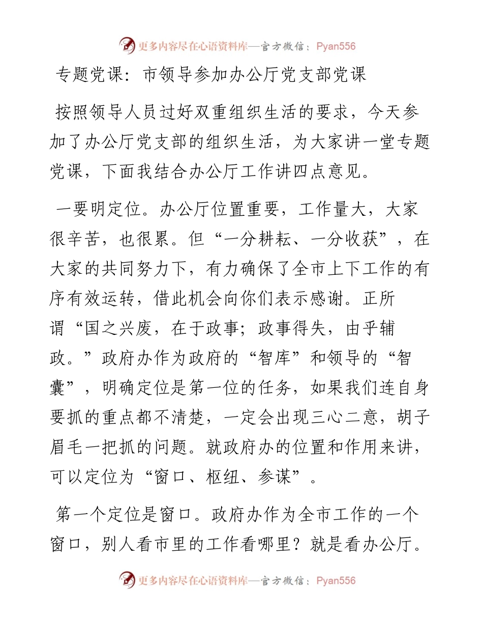 专题党课：市领导参加办公厅党支部党课.docx_第1页