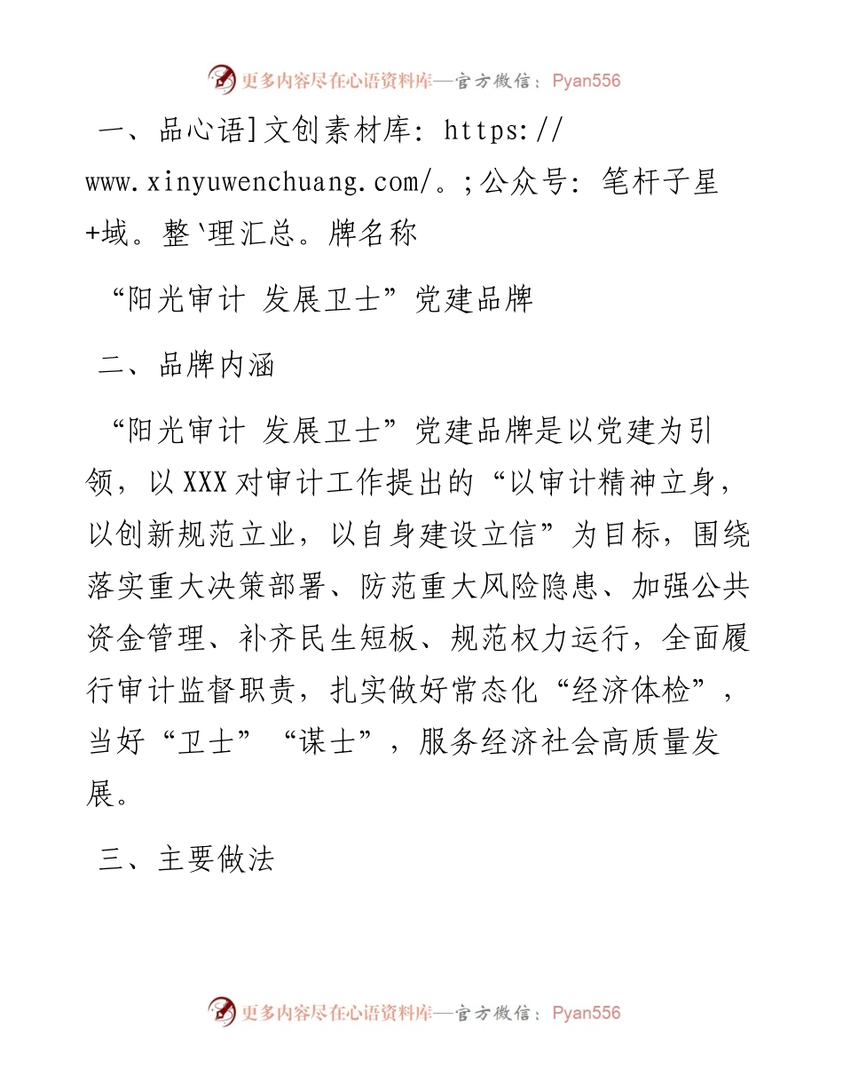 党建品牌创建工作材料：阳光审计 发展卫士（区审计局）.docx_第1页