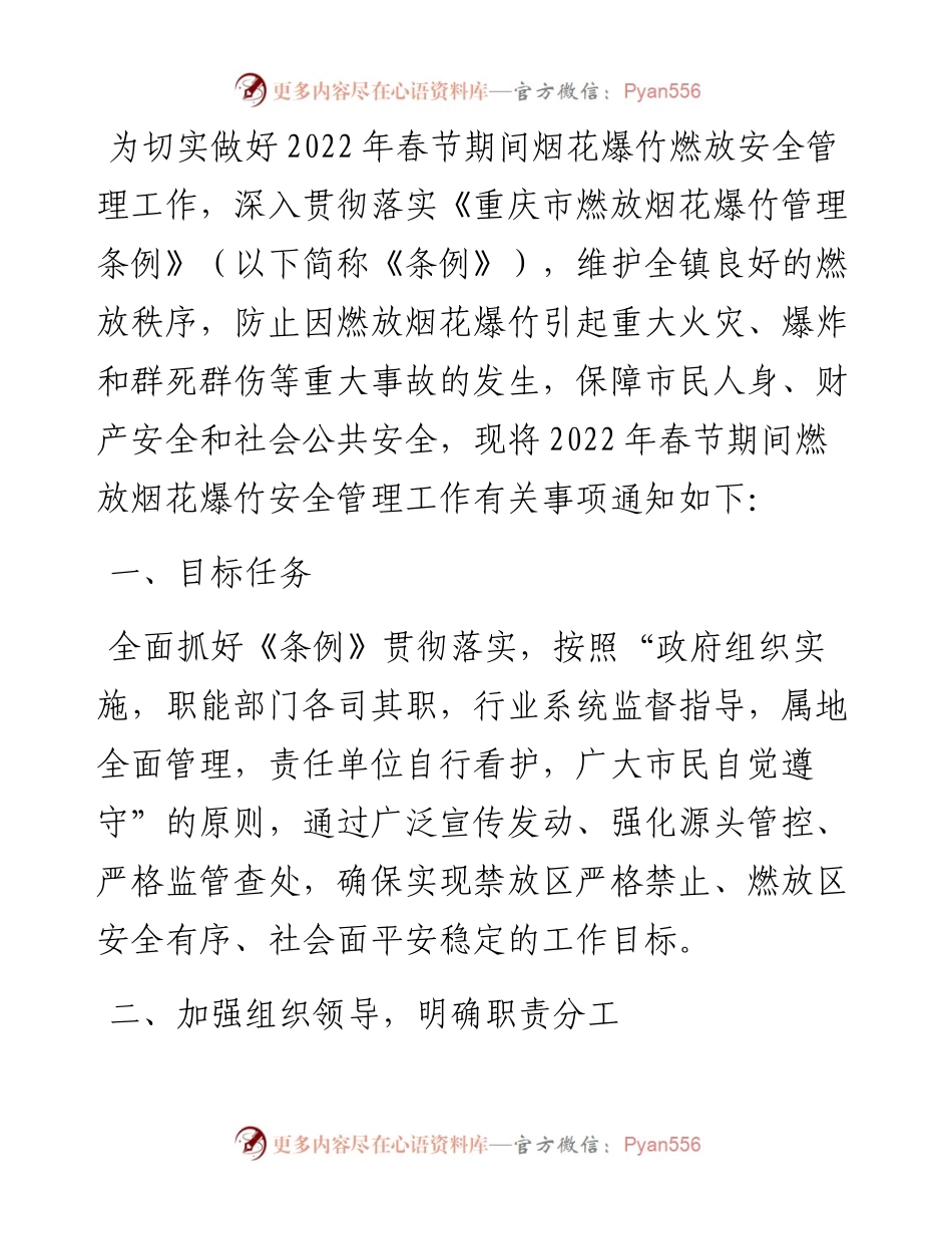 乡镇春节期间燃放烟花爆竹安全管理工作方案.docx_第1页