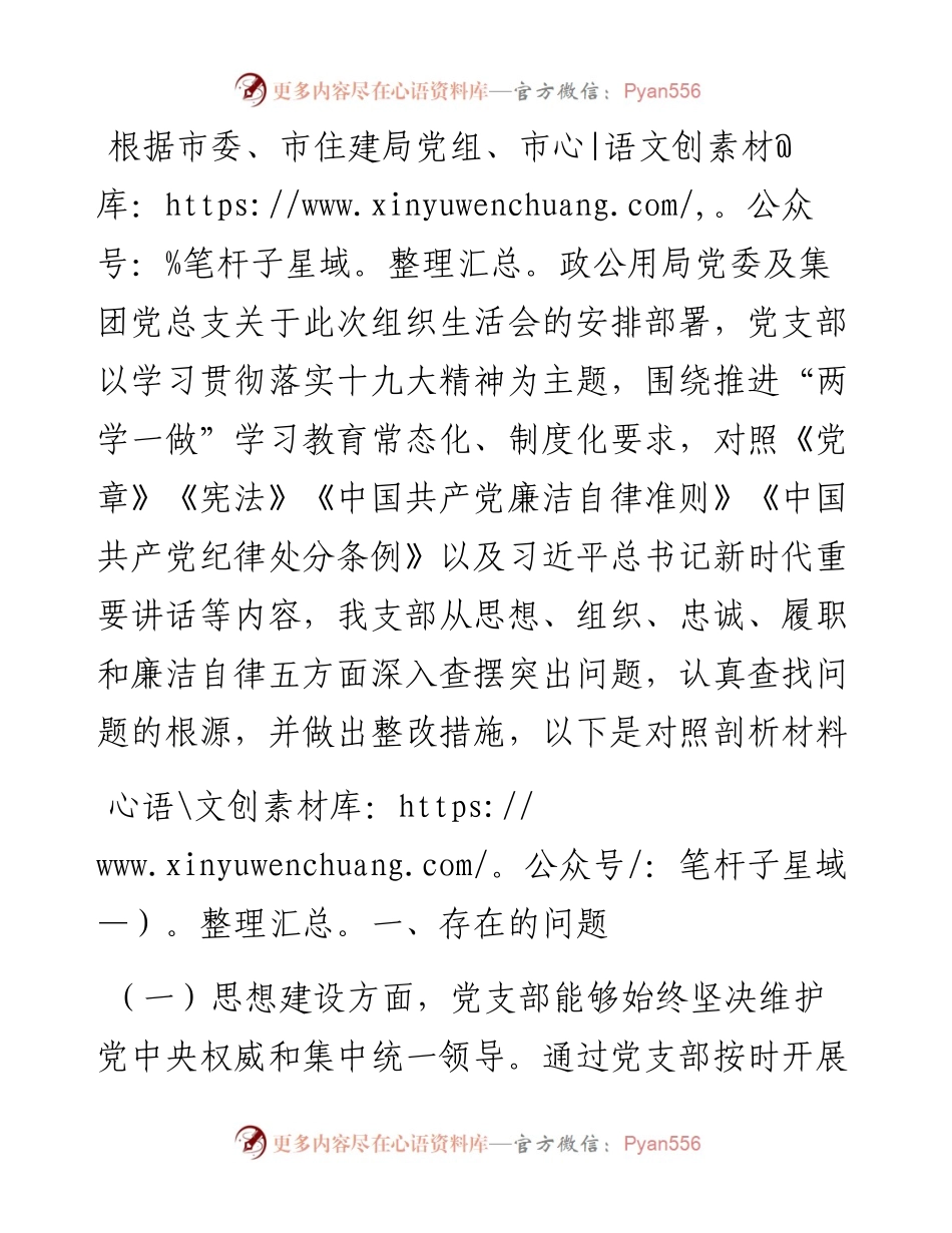 党支部班子组织生活会对照检查材料（集团公司）.docx_第1页