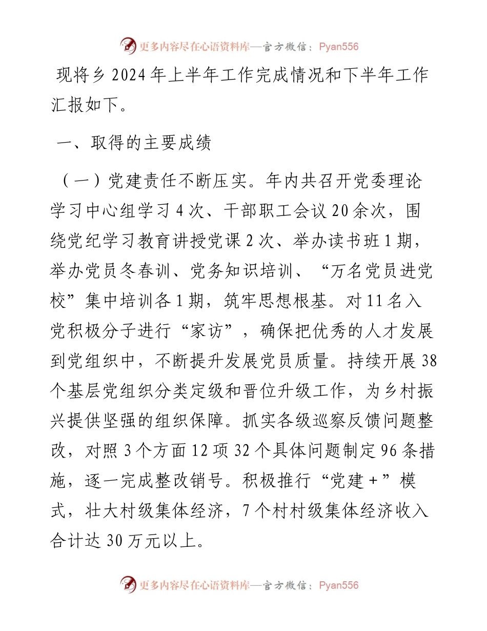 乡2024年上半年工作总结.docx_第1页