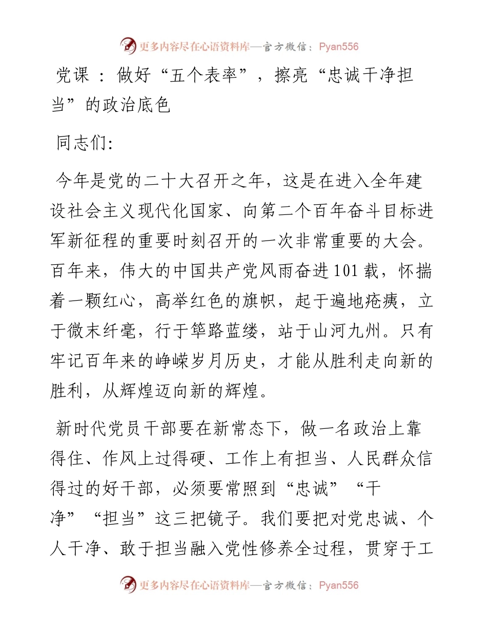 做好“五个表率”，擦亮“忠诚干净担当”的政治底色.docx_第1页