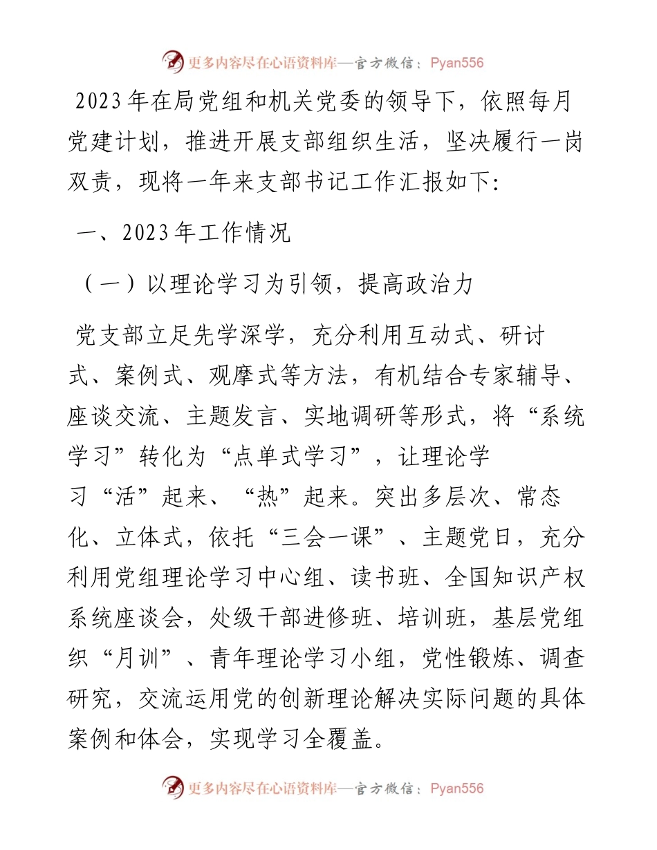 党支部书记2023年度抓基层党建工作述职报告.docx_第1页