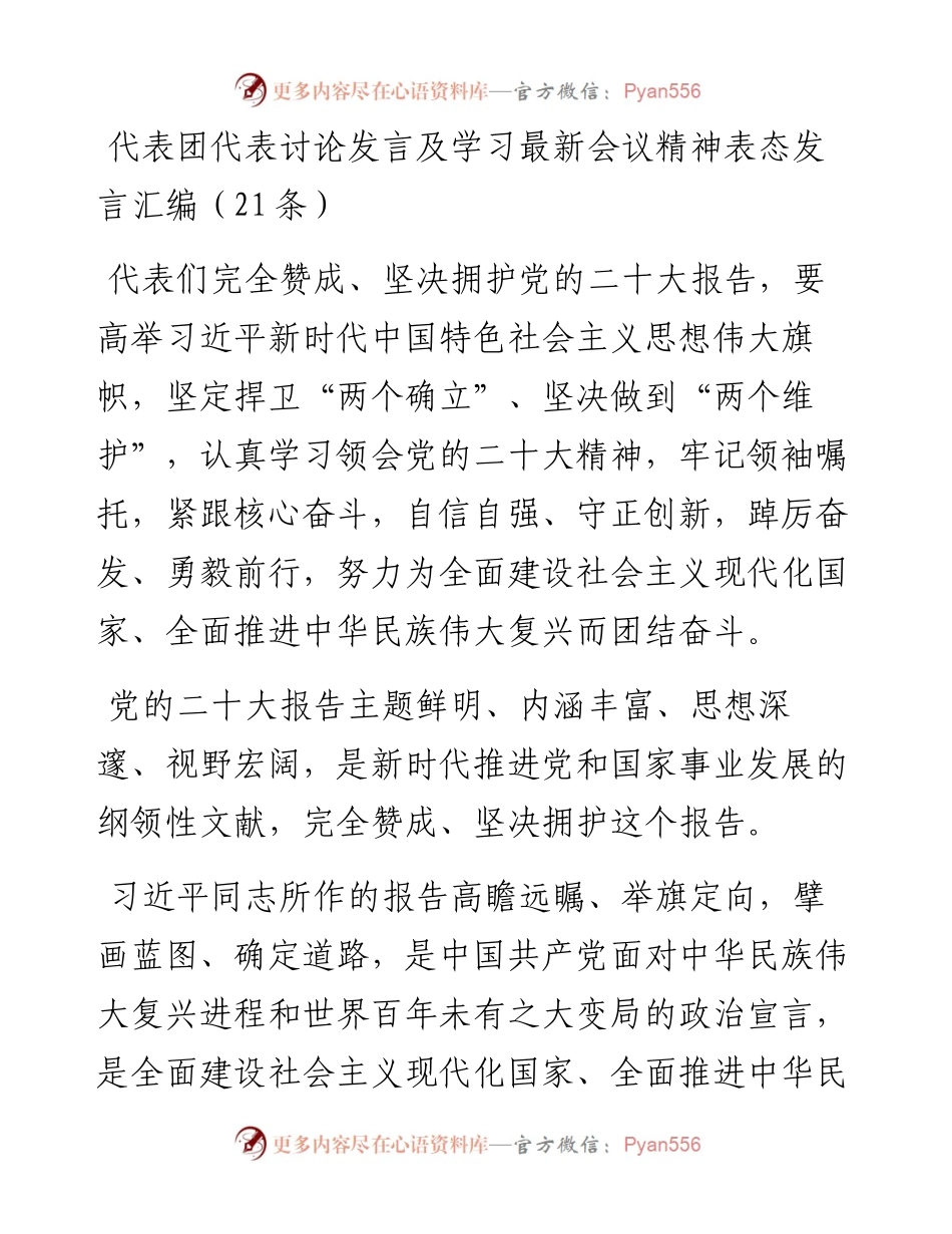 代表团代表讨论发言及学习最新会议精神表态发言汇编（21条）.docx_第1页