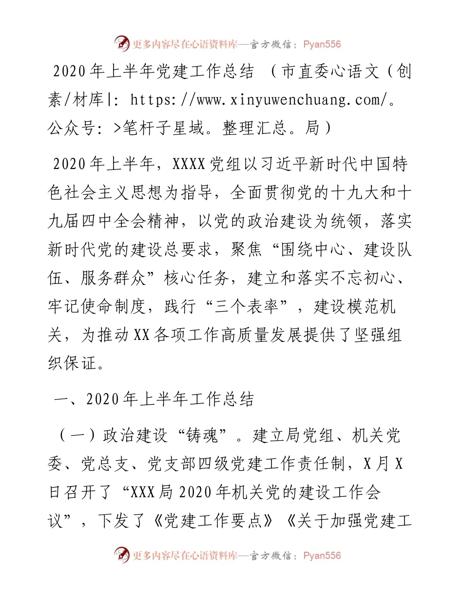上半年党建工作总结 （市直委局）.docx_第1页