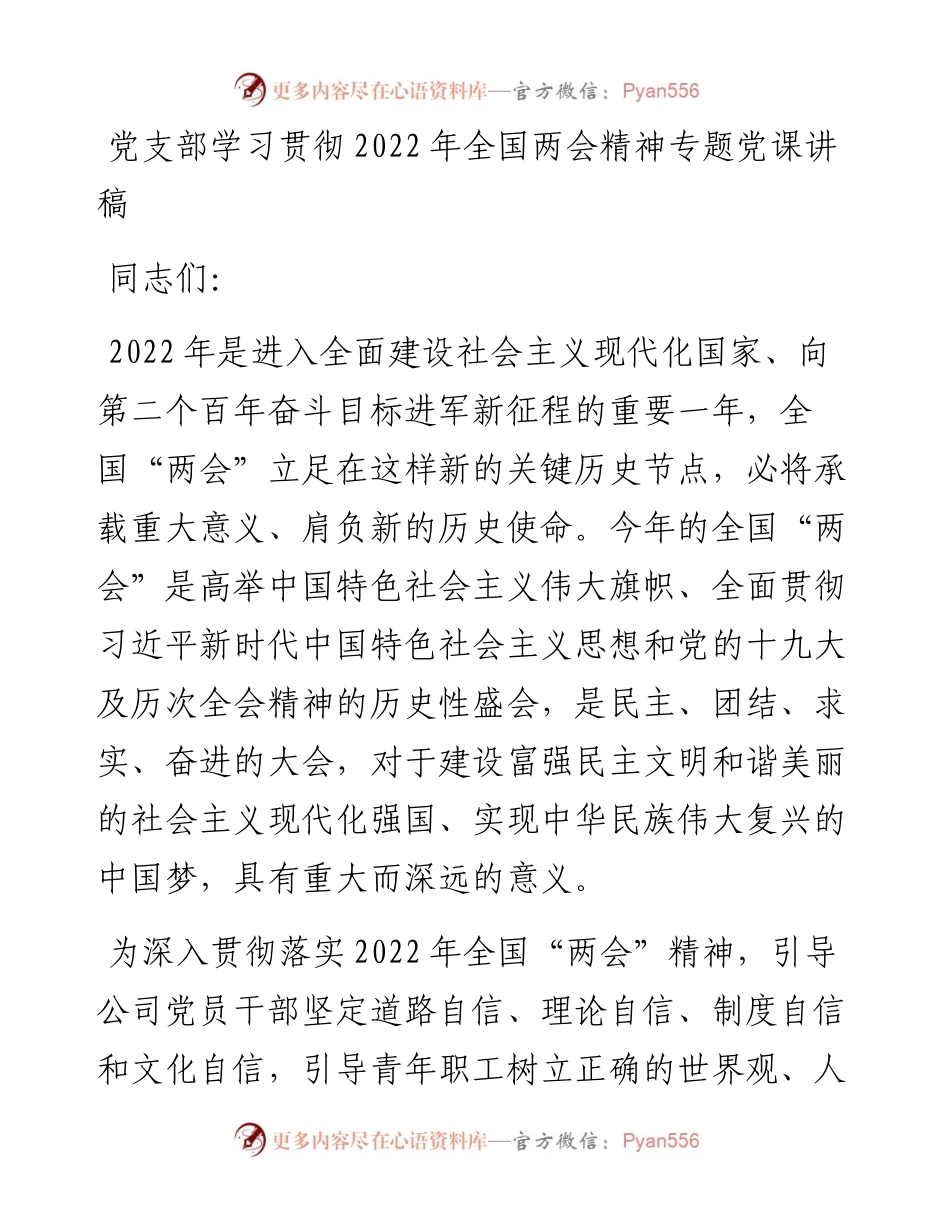 党支部学习贯彻全国两会精神.docx_第1页