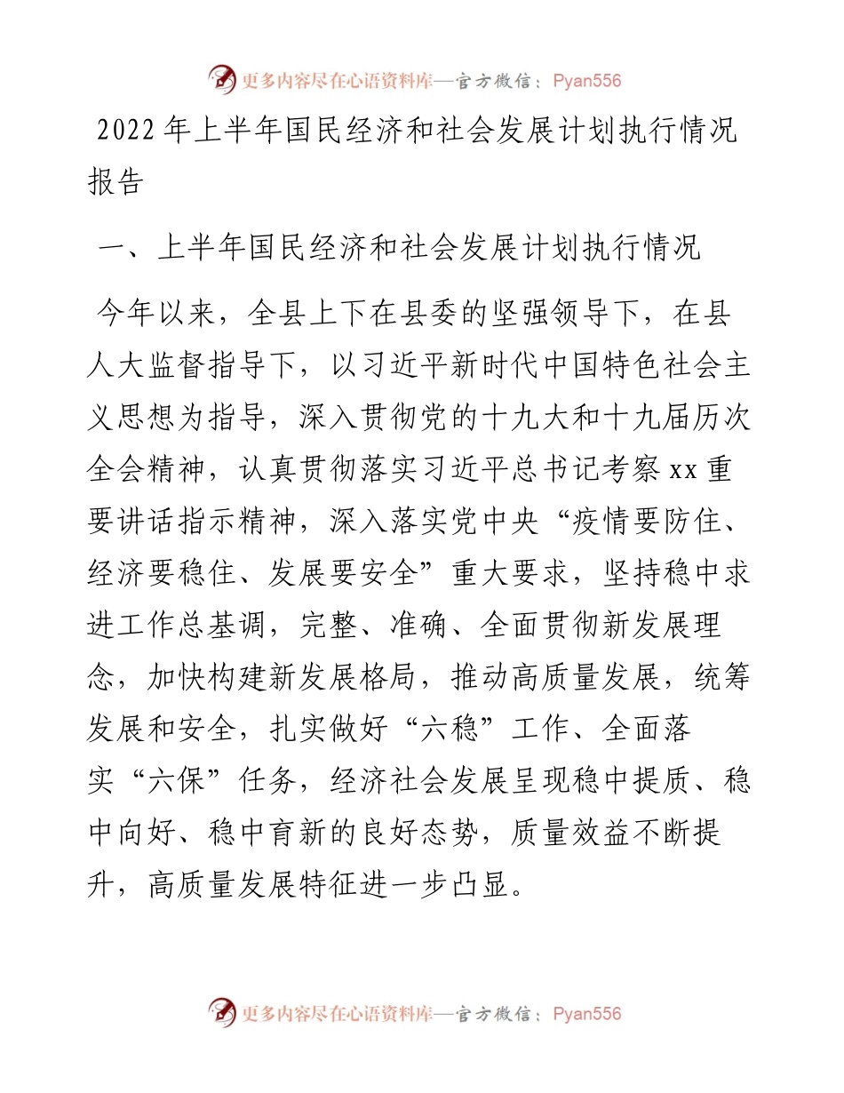 上半年国民经济和社会发展计划执行情况报告.docx_第1页