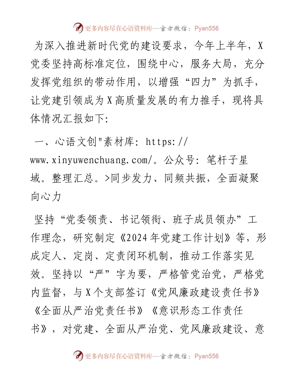 党委2024年上半年党建工作总结.docx_第1页