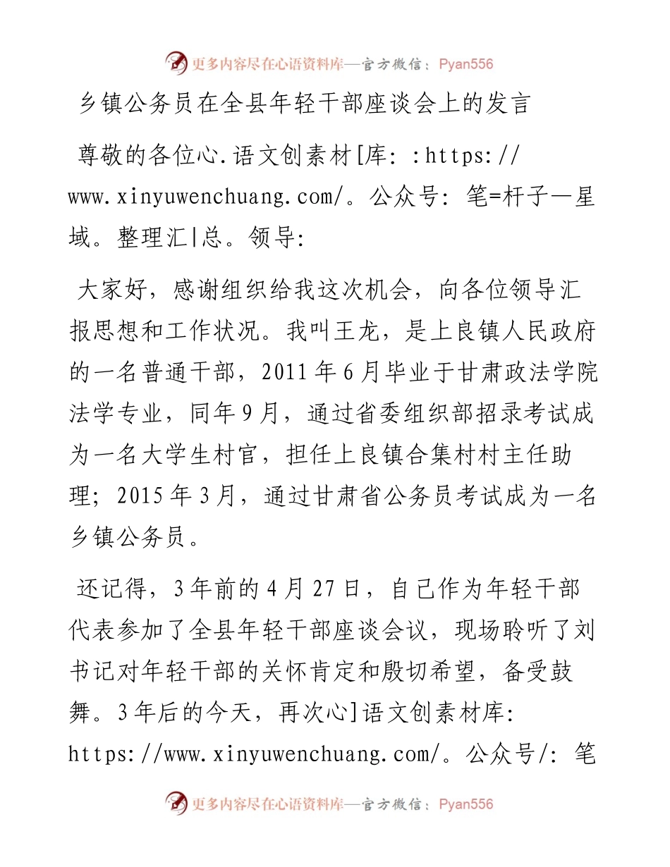 乡镇公务员在全县年轻干部座谈会上的发言.docx_第1页