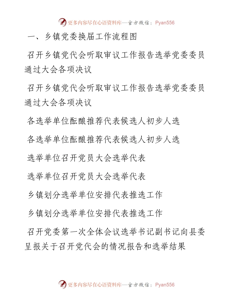 乡镇工作流程图（党委换届、党代会代表推选、领导班子推选、党代表大会组织）.docx_第1页