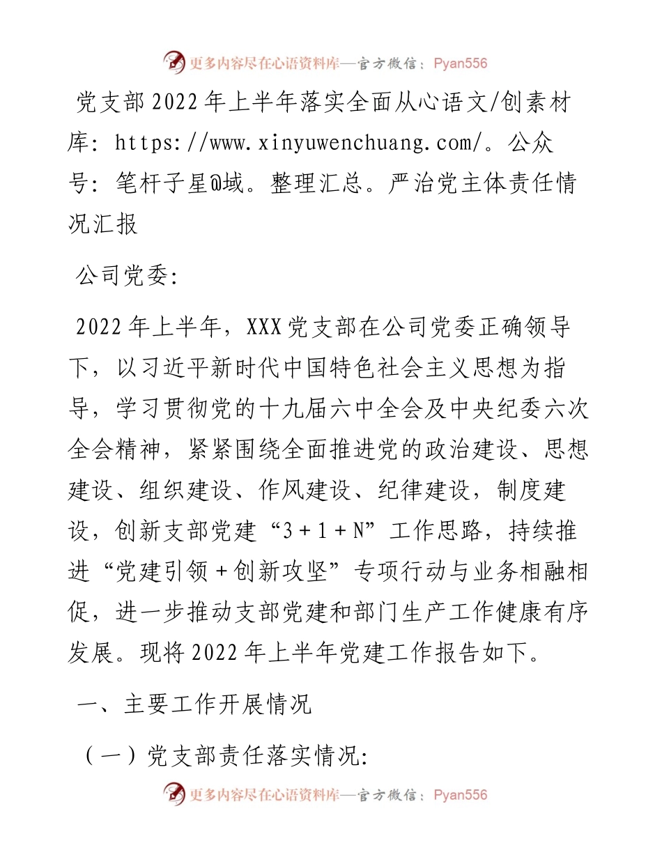 党支部上半年落实全面从严治党主体责任情况汇报.docx_第1页