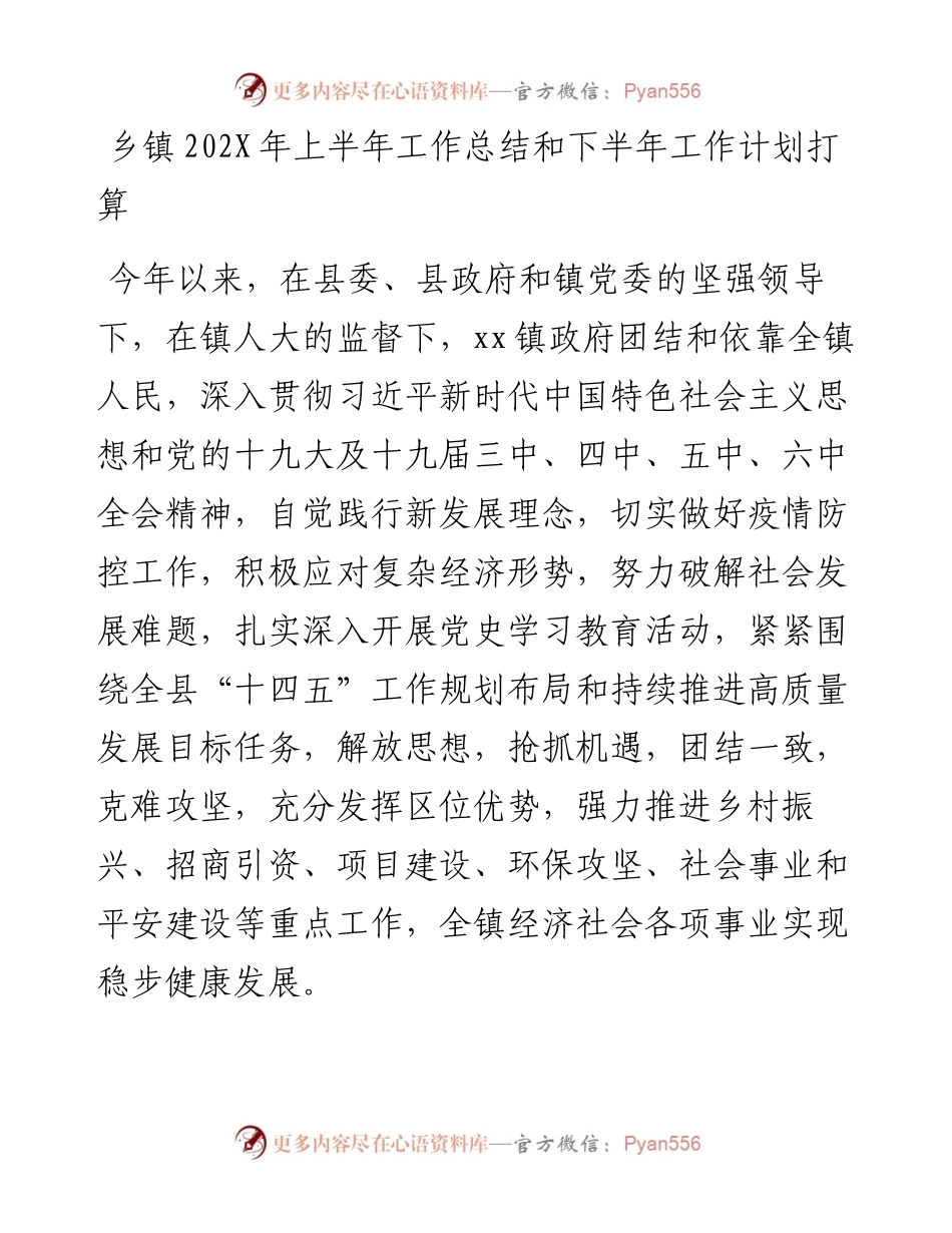 乡镇上半年工作总结和下半年工作计划打算.docx_第1页