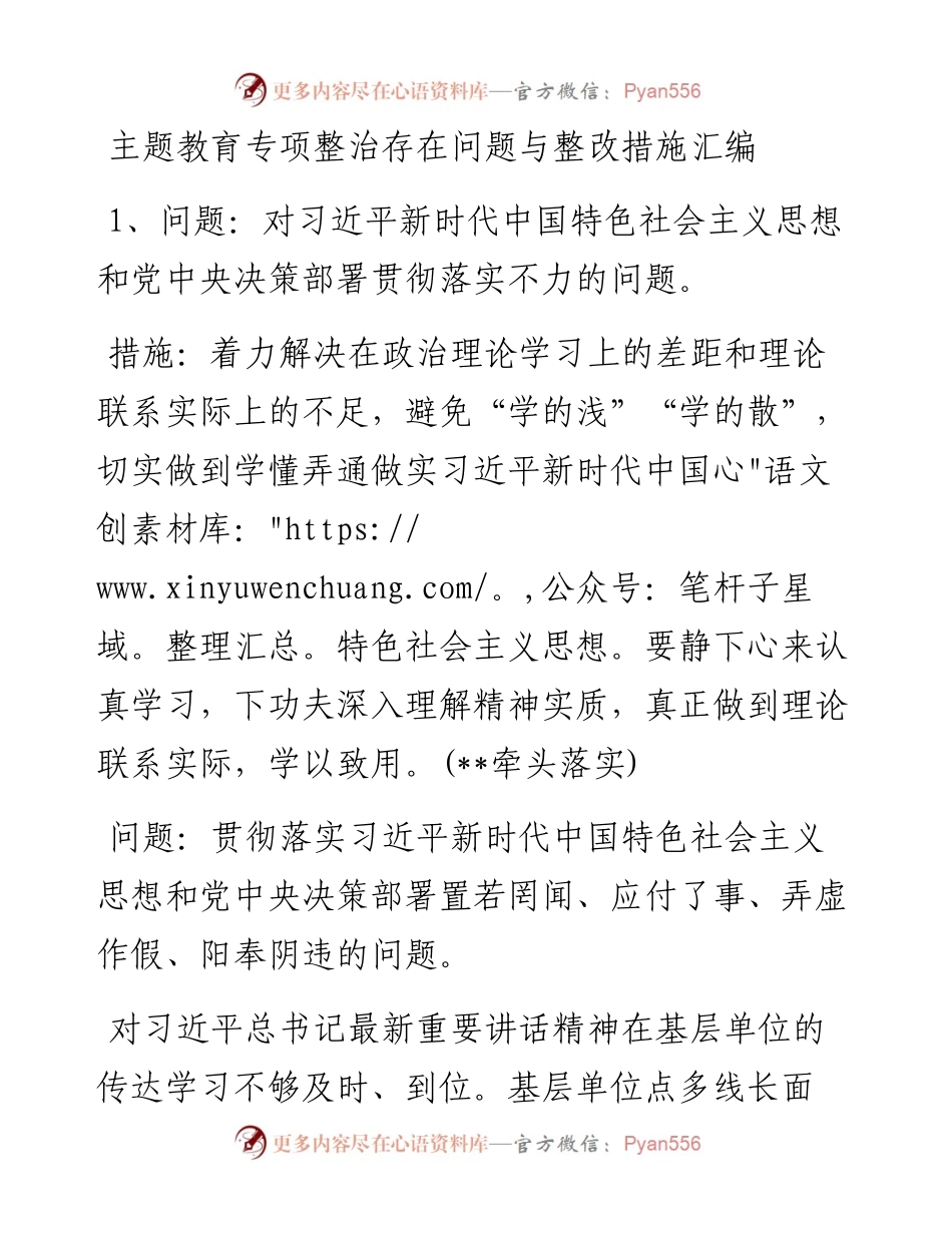 主题教育专项整治存在问题与整改措施汇编.docx_第1页