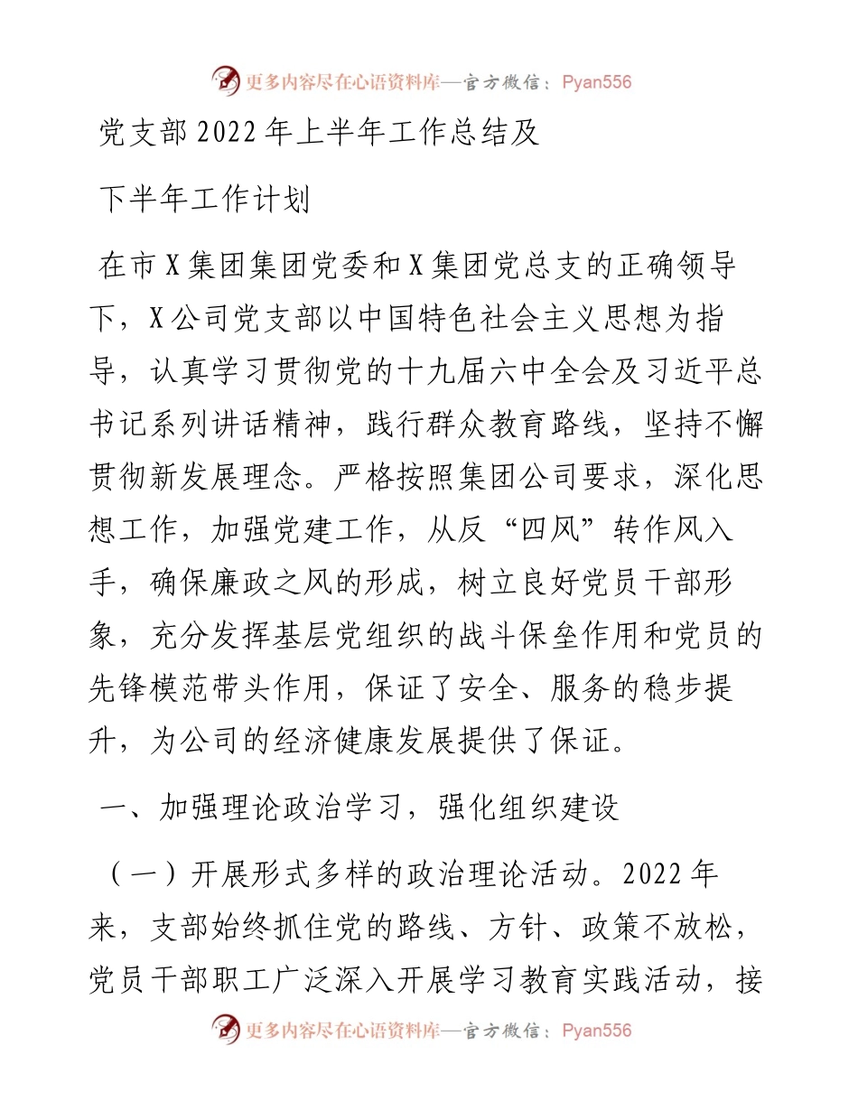 党支部上半年工作总结及下半年工作计划.docx_第1页