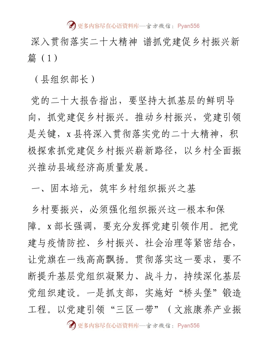 二十大精神引领全面推进乡村振兴研讨发言材料5篇.docx_第1页