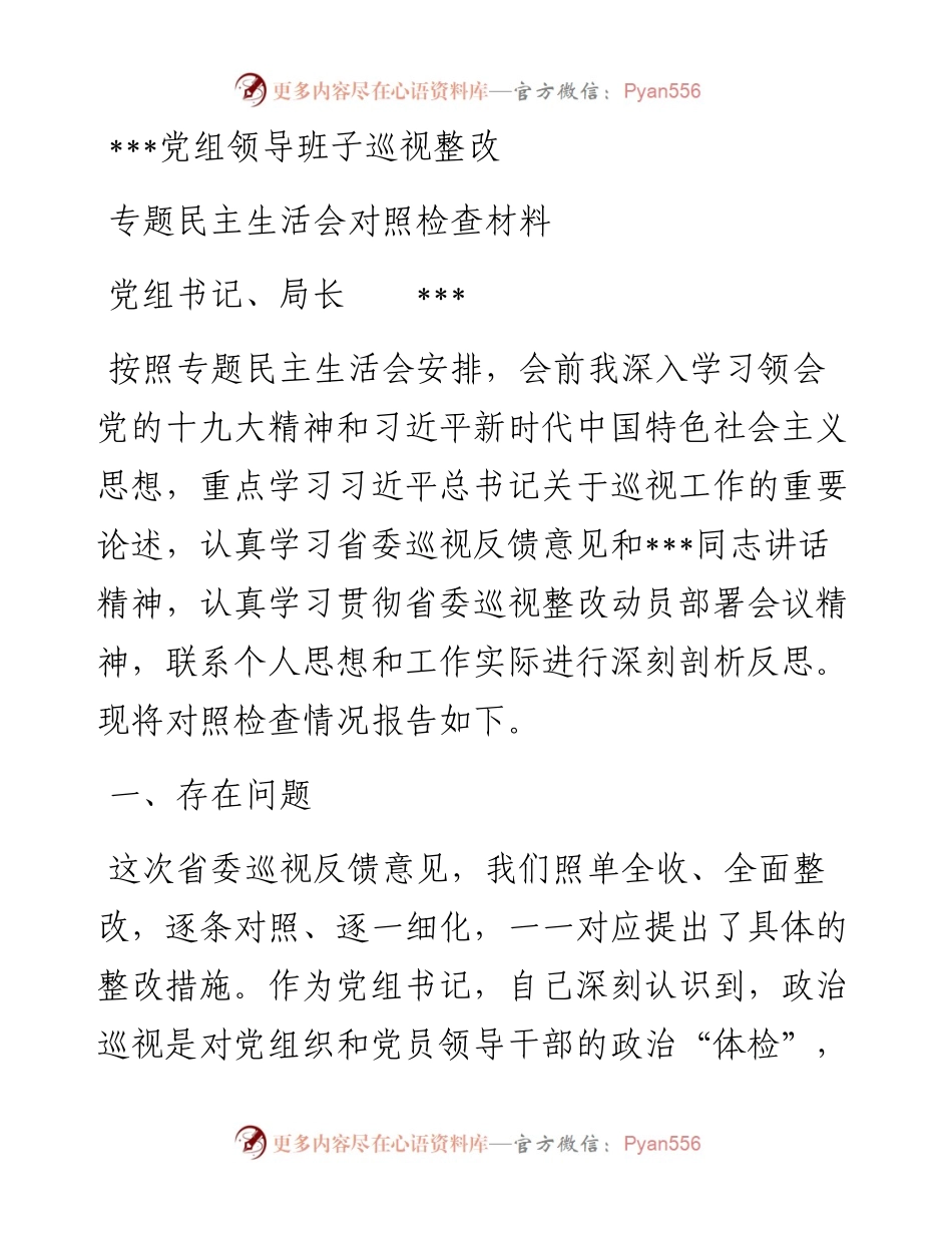 党组领导班子巡视整改专题民主生活会对照检查材料.docx_第1页