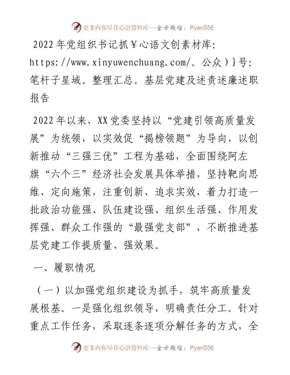 党组织书记抓基层党建及述责述廉述职报告.docx_第1页