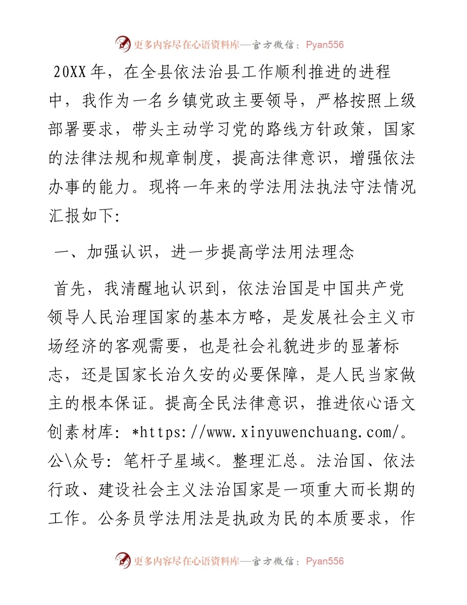 乡镇党委书记年度述法报告.docx_第1页